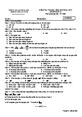 Đề kiểm tra 45 phút môn Toán Lớp 6 - Mã đề 606 - Năm học 2016-2017 - Trường THCS An Ninh